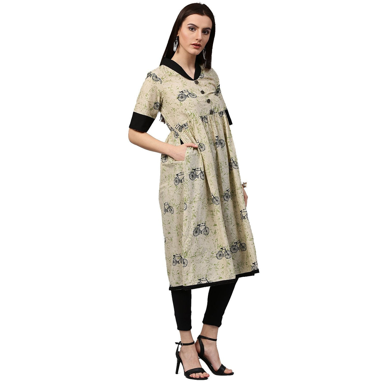 NOZ2TOZ White Cycle Printed Half Sleeve Cotton Anarkali Kurta - Distacart