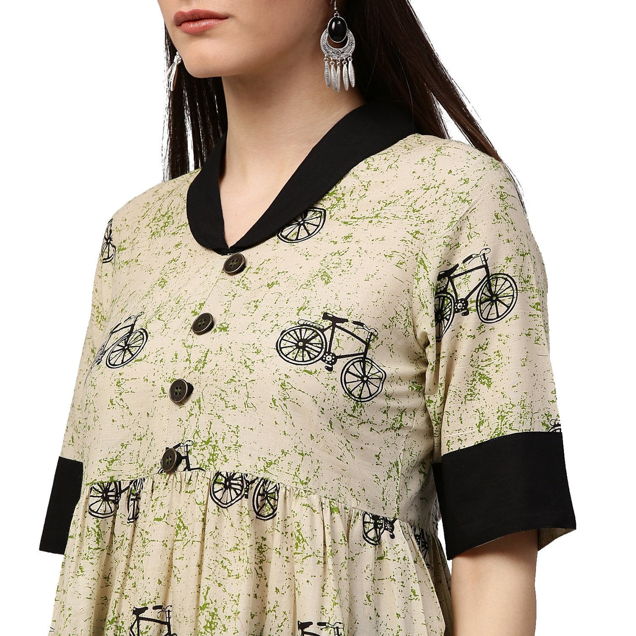 NOZ2TOZ White Cycle Printed Half Sleeve Cotton Anarkali Kurta - Distacart