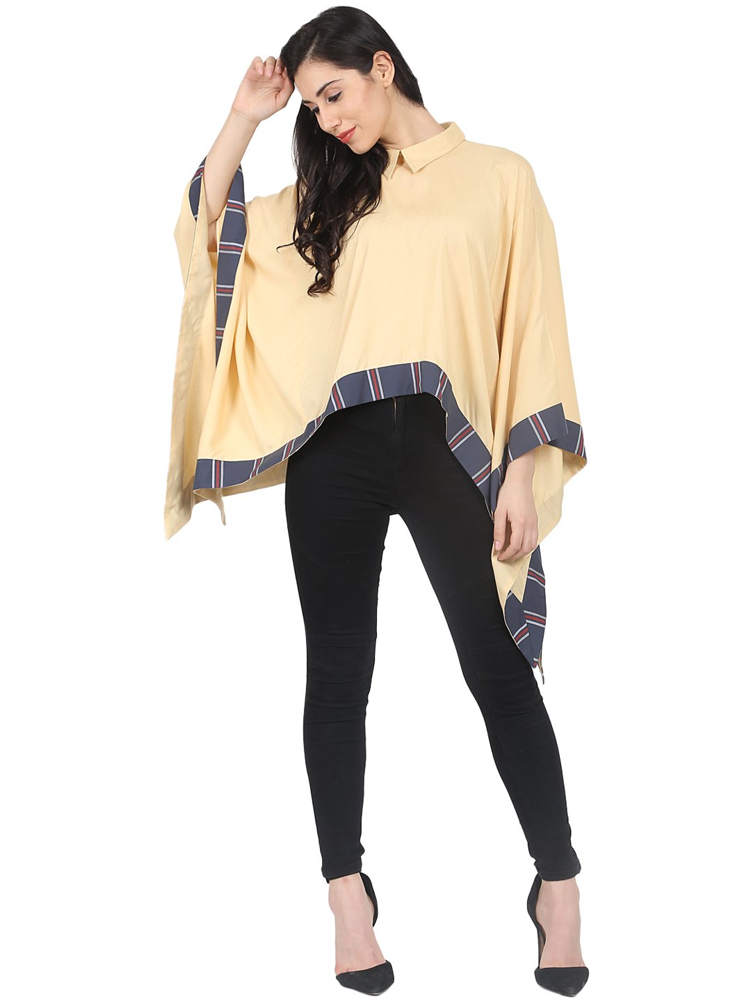 NOZ2TOZ Yellow Printed Flared With Asymmetric Hemline Cotton Kaftan Top - Distacart