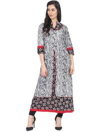 Thumbnail for NOZ2TOZ Black Printed 3/4th Sleeve Cotton Front Layered Kurta - Distacart