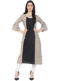 Thumbnail for NOZ2TOZ Black Check 3/4th Sleeve Cotton A-Line Kurta - Distacart