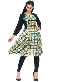 Thumbnail for NOZ2TOZ Off Whitecheck 3/4th Sleeve Cotton A-Line Kurta - Distacart