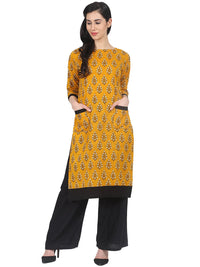 Thumbnail for NOZ2TOZ Yellow Printed 3/4th Sleeve Cotton Kurta With Double Pocket - Distacart