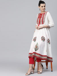 Thumbnail for NOZ2TOZ Off white printed 3/4th sleeve cotton Anarkali kurta - Distacart