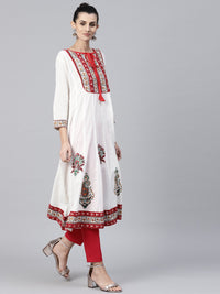 Thumbnail for NOZ2TOZ Off white printed 3/4th sleeve cotton Anarkali kurta - Distacart