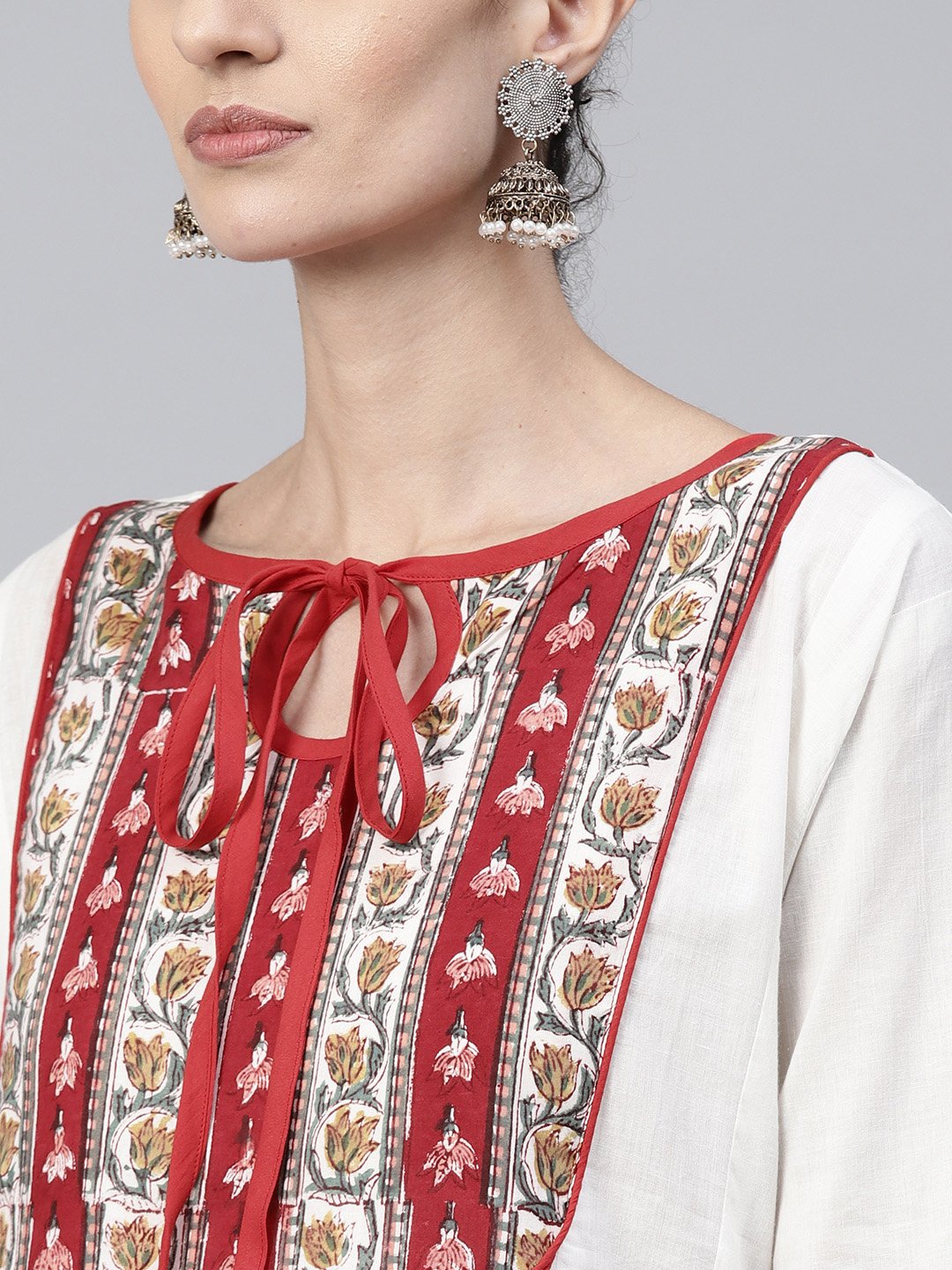NOZ2TOZ Off white printed 3/4th sleeve cotton Anarkali kurta - Distacart
