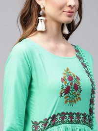 Thumbnail for NOZ2TOZ Green 3/4th sleeve block printed Cotton Anarkali kurta - Distacart