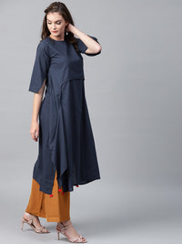 Thumbnail for NOZ2TOZ Navy blue 3/4th sleeve cotton layered kurta - Distacart