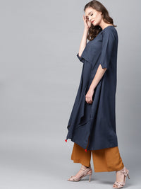 Thumbnail for NOZ2TOZ Navy blue 3/4th sleeve cotton layered kurta - Distacart