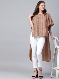 Thumbnail for NOZ2TOZ Beige Striped Half Sleeve Low High Cotton Tunics - Distacart