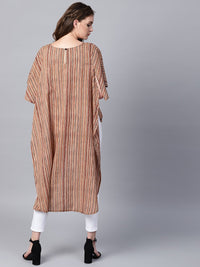 Thumbnail for NOZ2TOZ Beige Striped Half Sleeve Low High Cotton Tunics - Distacart
