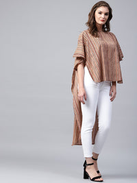 Thumbnail for NOZ2TOZ Beige Striped Half Sleeve Low High Cotton Tunics - Distacart