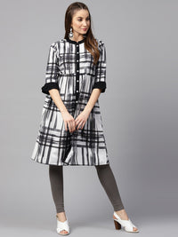 Thumbnail for NOZ2TOZ Black Check 3/4th Sleeve Front Open Kurta - Distacart