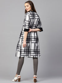 Thumbnail for NOZ2TOZ Black Check 3/4th Sleeve Front Open Kurta - Distacart