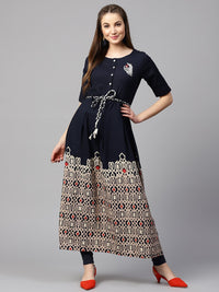 Thumbnail for NOZ2TOZ Blue Printed Half Sleeve Flex Anarkali Kurta - Distacart