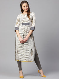 Thumbnail for NOZ2TOZ Off White Printed Half Sleeve Cotton A-Line Kurta - Distacart