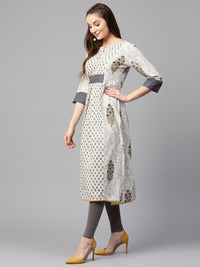 Thumbnail for NOZ2TOZ Off White Printed Half Sleeve Cotton A-Line Kurta - Distacart