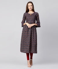 Thumbnail for NOZ2TOZ Blue Printed Circle Sleeve Cotton Anarkali Kurta - Distacart