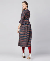 Thumbnail for NOZ2TOZ Blue Printed Circle Sleeve Cotton Anarkali Kurta - Distacart