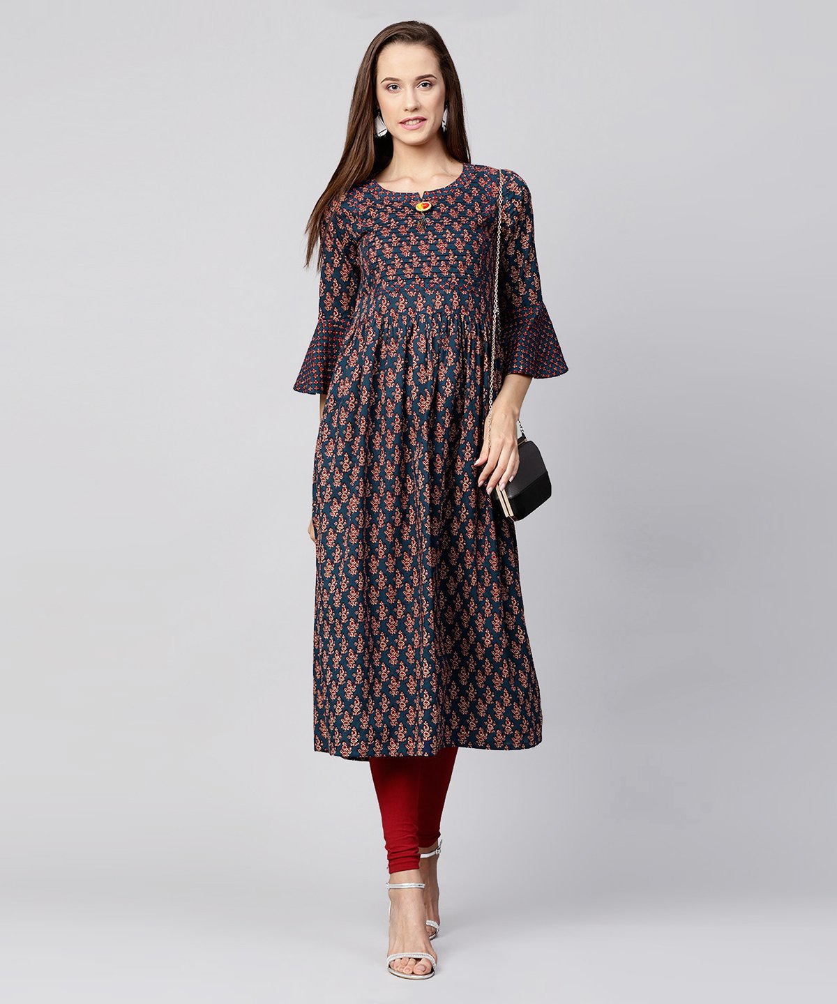 NOZ2TOZ Blue Printed Circle Sleeve Cotton Anarkali Kurta - Distacart