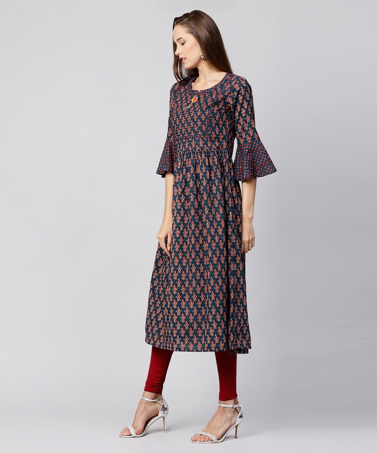 NOZ2TOZ Blue Printed Circle Sleeve Cotton Anarkali Kurta - Distacart