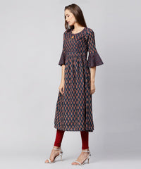 Thumbnail for NOZ2TOZ Blue Printed Circle Sleeve Cotton Anarkali Kurta - Distacart
