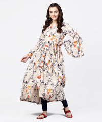 Thumbnail for NOZ2TOZ White Printed Full Sleeve Rayon Slub Anarkali Kurta - Distacart