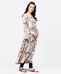 Thumbnail for NOZ2TOZ White Printed Full Sleeve Rayon Slub Anarkali Kurta - Distacart