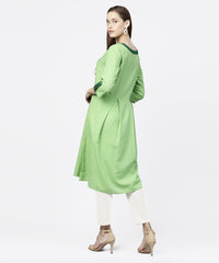 Thumbnail for NOZ2TOZ Solid Green 3/4th Sleeve Flap Style Sleeve A-Line Kurta - Distacart