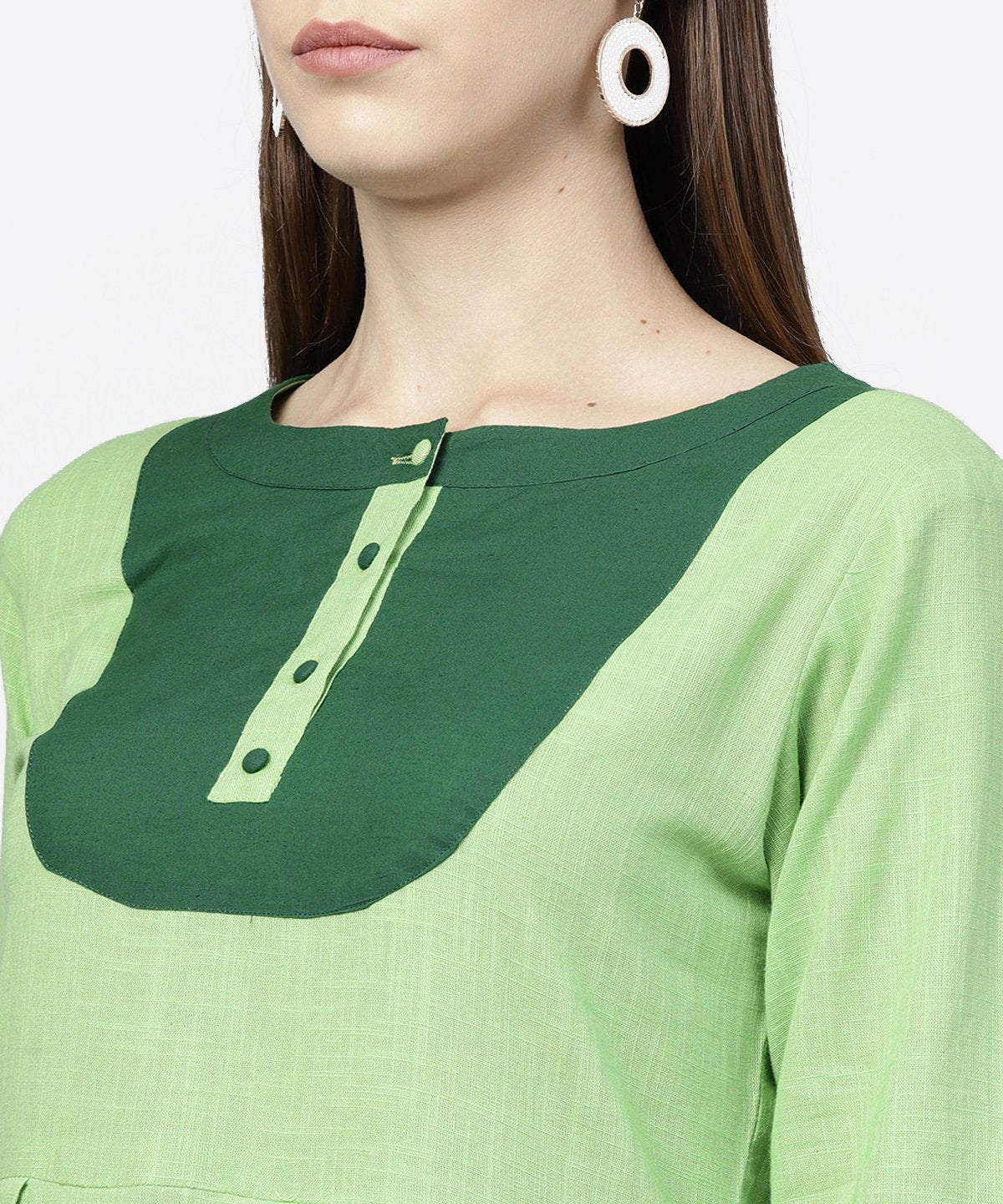 NOZ2TOZ Solid Green 3/4th Sleeve Flap Style Sleeve A-Line Kurta - Distacart