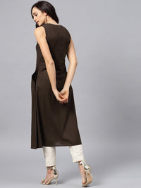 Thumbnail for NOZ2TOZ Dark Brown Round Neck With V-Slit Kurta - Distacart