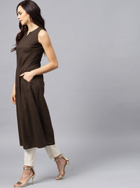 Thumbnail for NOZ2TOZ Dark Brown Round Neck With V-Slit Kurta - Distacart