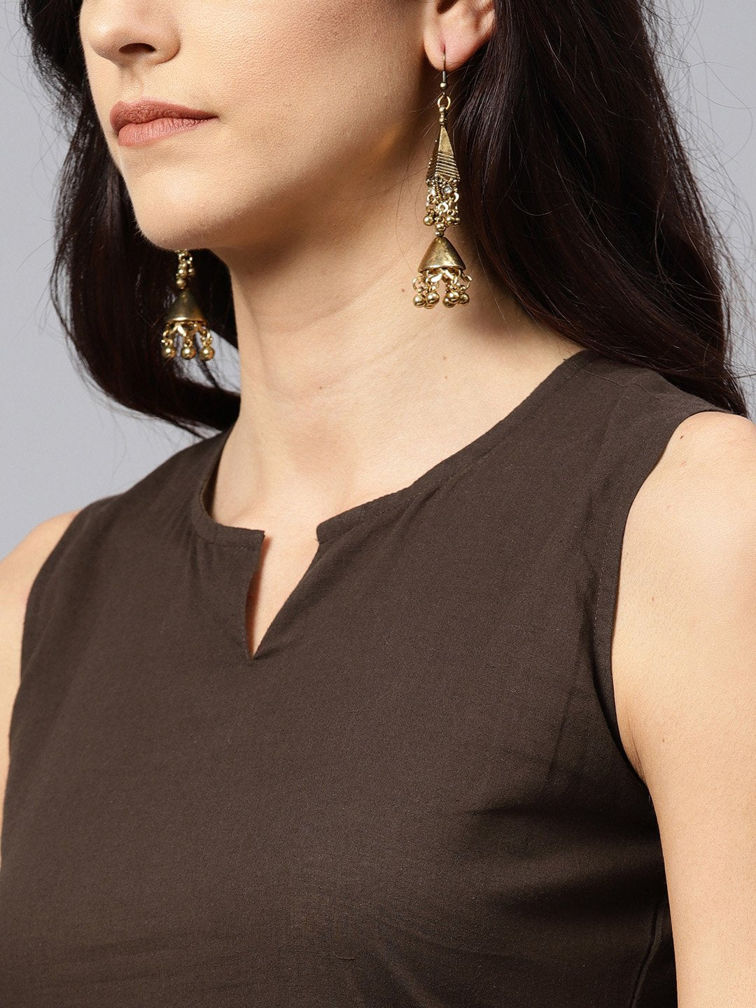 NOZ2TOZ Dark Brown Round Neck With V-Slit Kurta - Distacart