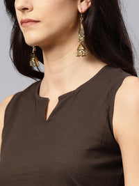 Thumbnail for NOZ2TOZ Dark Brown Round Neck With V-Slit Kurta - Distacart
