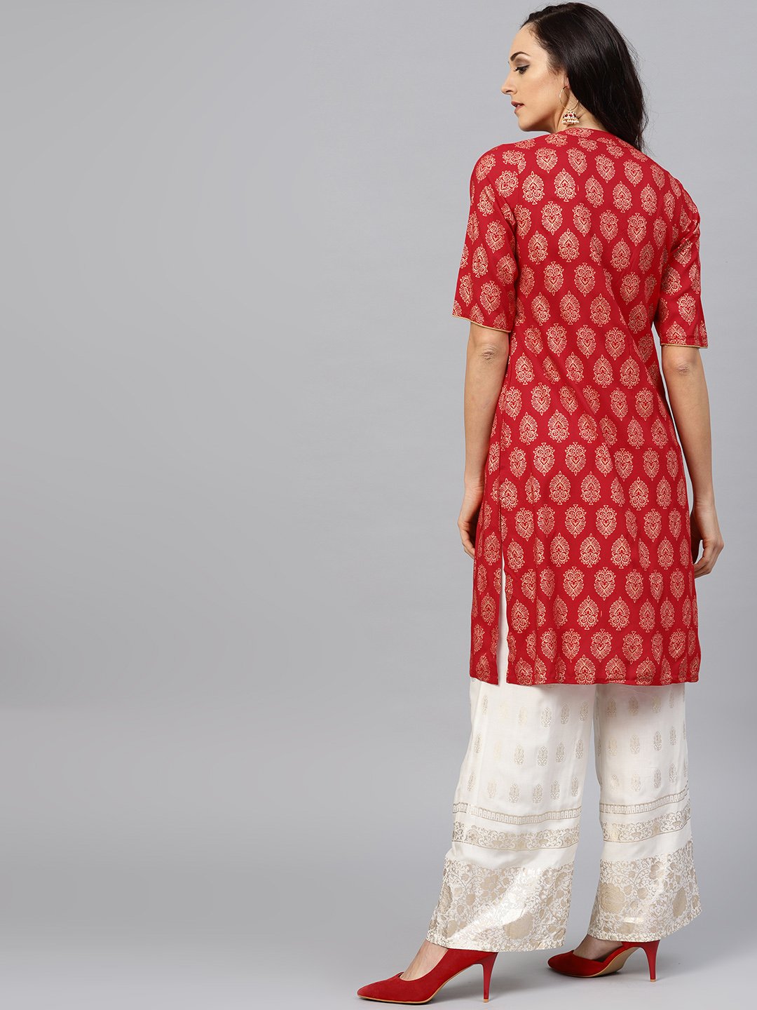 NOZ2TOZ Red Printed Kurta With Madarin Collar And Half Sleeves - Distacart