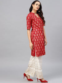 Thumbnail for NOZ2TOZ Red Printed Kurta With Madarin Collar And Half Sleeves - Distacart