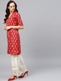 Thumbnail for NOZ2TOZ Red Printed Kurta With Madarin Collar And Half Sleeves - Distacart