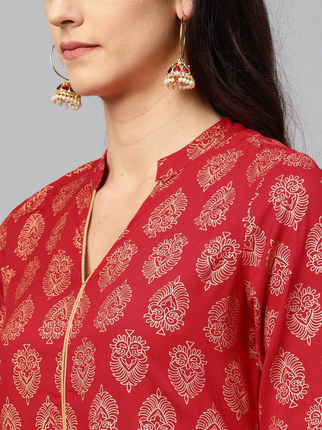NOZ2TOZ Red Printed Kurta With Madarin Collar And Half Sleeves - Distacart
