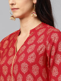 Thumbnail for NOZ2TOZ Red Printed Kurta With Madarin Collar And Half Sleeves - Distacart