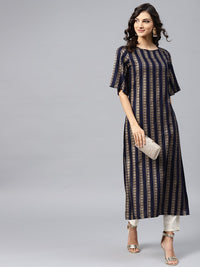 Thumbnail for NOZ2TOZ Geometric Printed Navy Blue Kurta With Round Neck And Half Slevees - Distacart