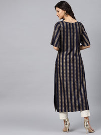 Thumbnail for NOZ2TOZ Geometric Printed Navy Blue Kurta With Round Neck And Half Slevees - Distacart