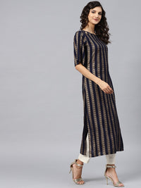 Thumbnail for NOZ2TOZ Geometric Printed Navy Blue Kurta With Round Neck And Half Slevees - Distacart