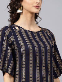 Thumbnail for NOZ2TOZ Geometric Printed Navy Blue Kurta With Round Neck And Half Slevees - Distacart