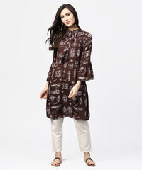 Thumbnail for NOZ2TOZ Dark Coffee Printed Half Sleeve Cotton Kurta - Distacart