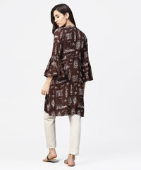 Thumbnail for NOZ2TOZ Dark Coffee Printed Half Sleeve Cotton Kurta - Distacart