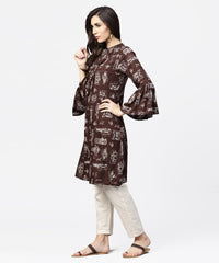 Thumbnail for NOZ2TOZ Dark Coffee Printed Half Sleeve Cotton Kurta - Distacart