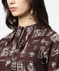 Thumbnail for NOZ2TOZ Dark Coffee Printed Half Sleeve Cotton Kurta - Distacart