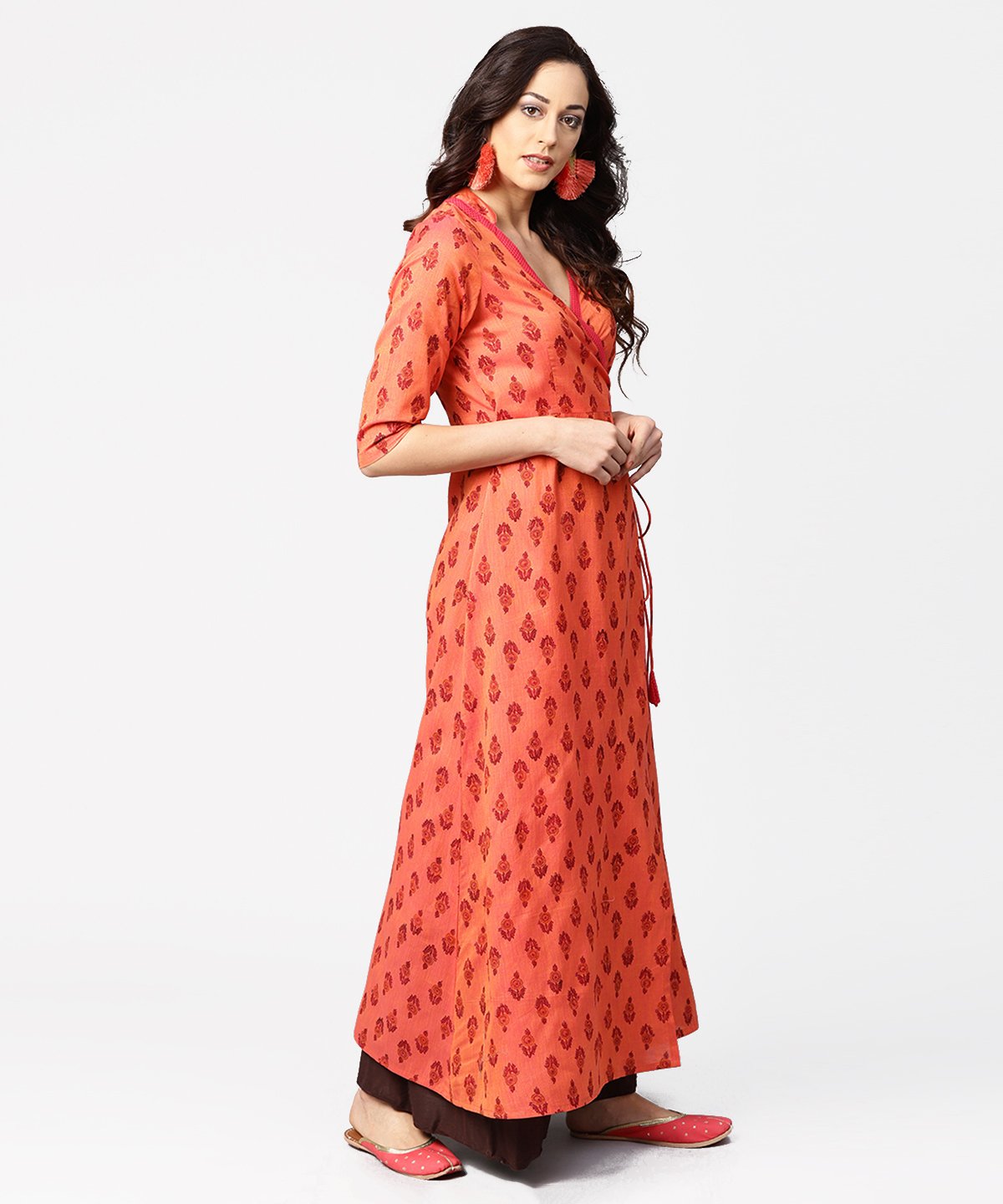 NOZ2TOZ Gurea Printed 3/4th Sleeve Cotton Angrakha Style Kurta - Distacart