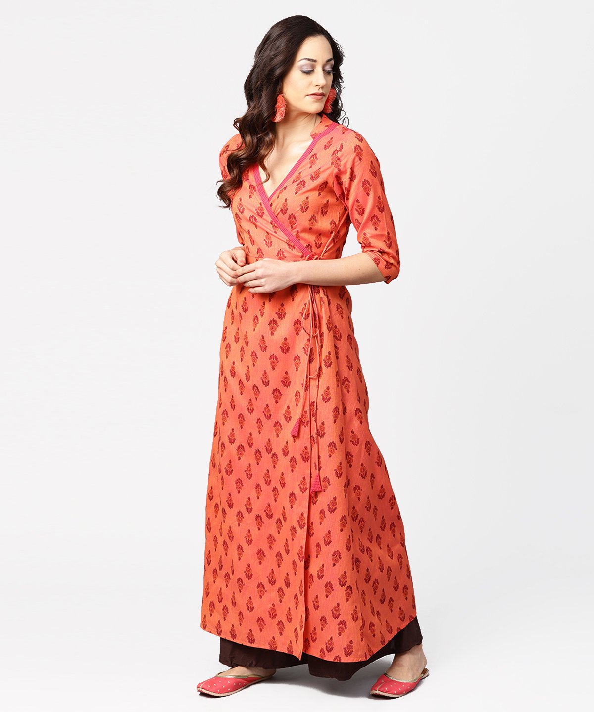 NOZ2TOZ Gurea Printed 3/4th Sleeve Cotton Angrakha Style Kurta - Distacart