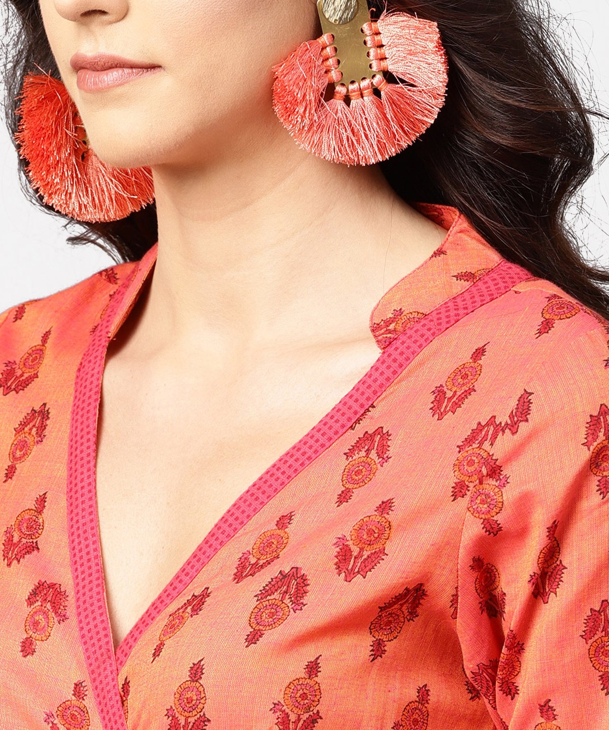 NOZ2TOZ Gurea Printed 3/4th Sleeve Cotton Angrakha Style Kurta - Distacart